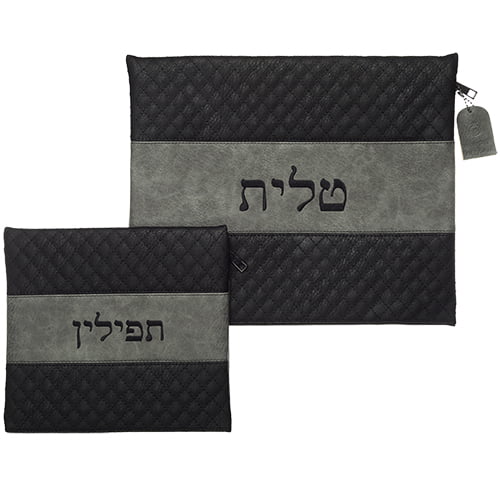 סט כיסוי טלית ותפילין דמוי עור אפור
