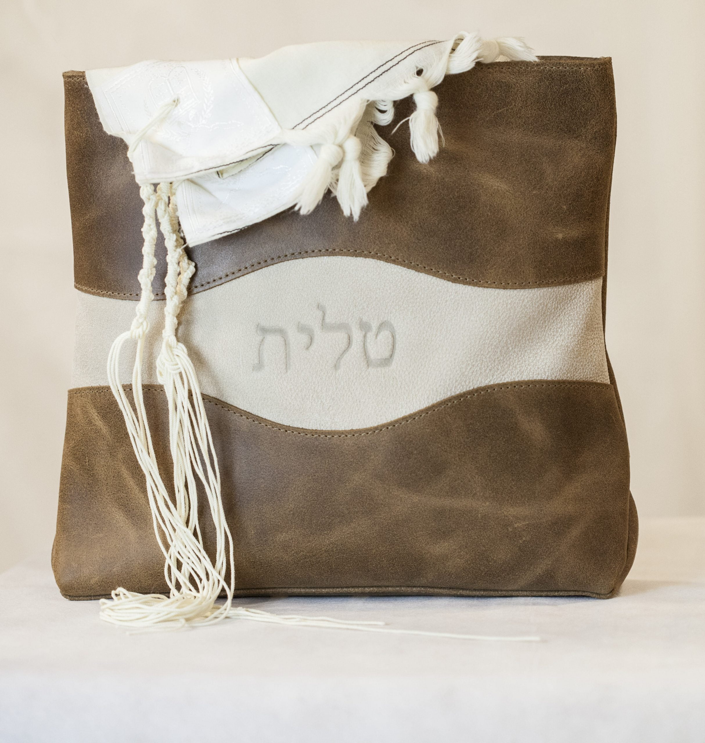 סט טלית ותפילין מעור איטלקי אמיתי "אדמה"